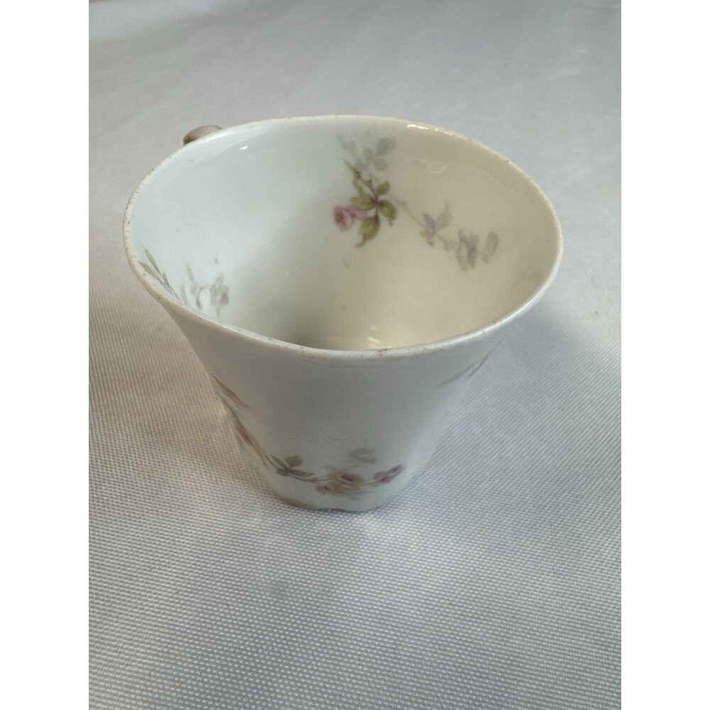 Antique Theodore Haviland Limoges France Fluted Porcelain Cup Pink Rose Garland